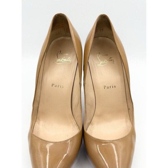 Christian Louboutin Pigalle Plato 120 Nude Patent Leather Stiletto Heels Sz 37.5 - Picture 7 of 14